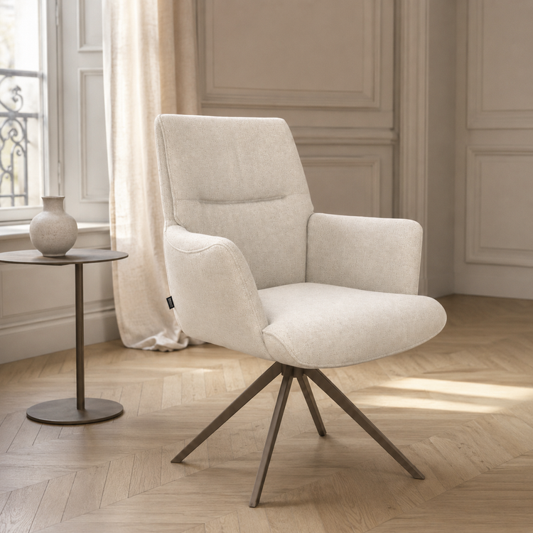 Chaise à manger Flavia - Beige Guard 05 Tissu & Espresso Base pivotante - 62 x 69 x 91 cm