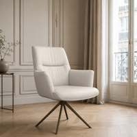 Dining Chair Flavia - Cream Leather B970 & Espresso Swivel Base - 62 x 69 x 91 cm