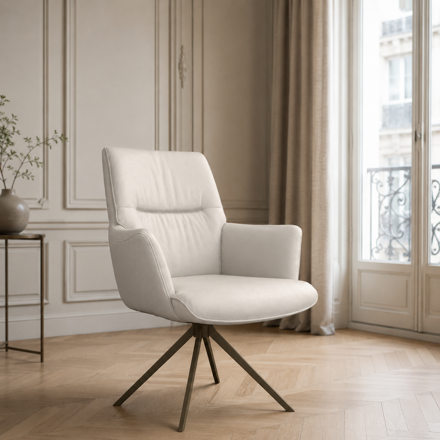 Dining Chair Flavia - Cream Leather B970 & Espresso Swivel Base - 62 x 69 x 91 cm