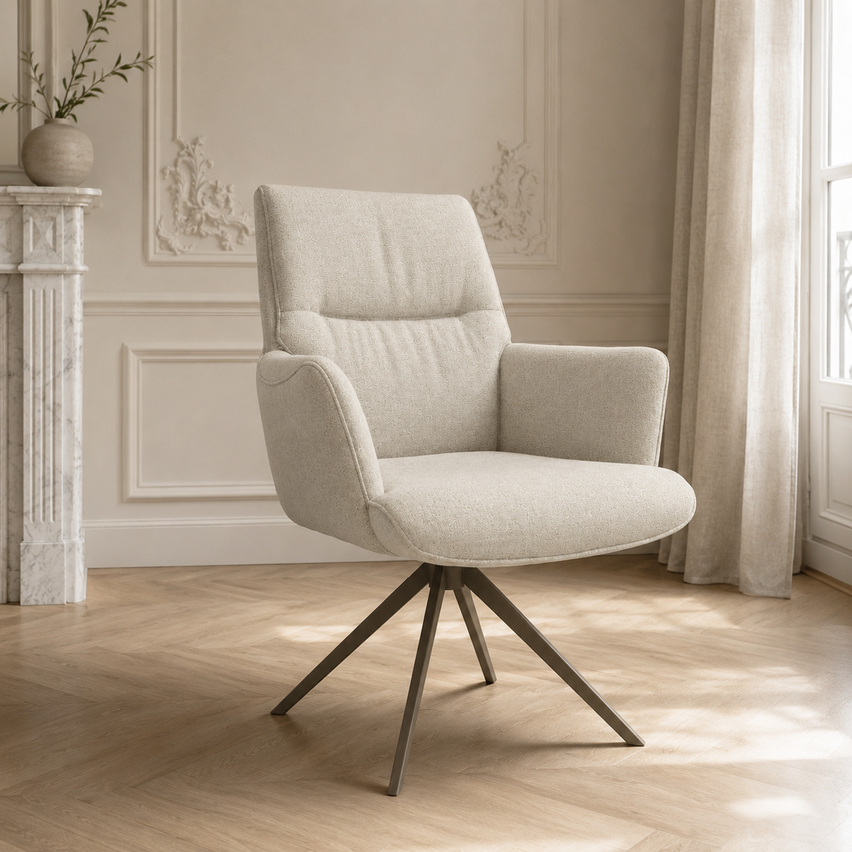 Chaise à manger Flavia - Garde 05 Tissu beige & Espresso Base pivotante - 62 x 69 x 91 cm