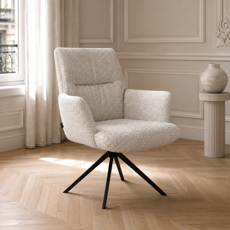Chaise à manger Flavia - Oasis 91 Tissu Bisque et base pivotante noire - 62 x 69 x 91 cm