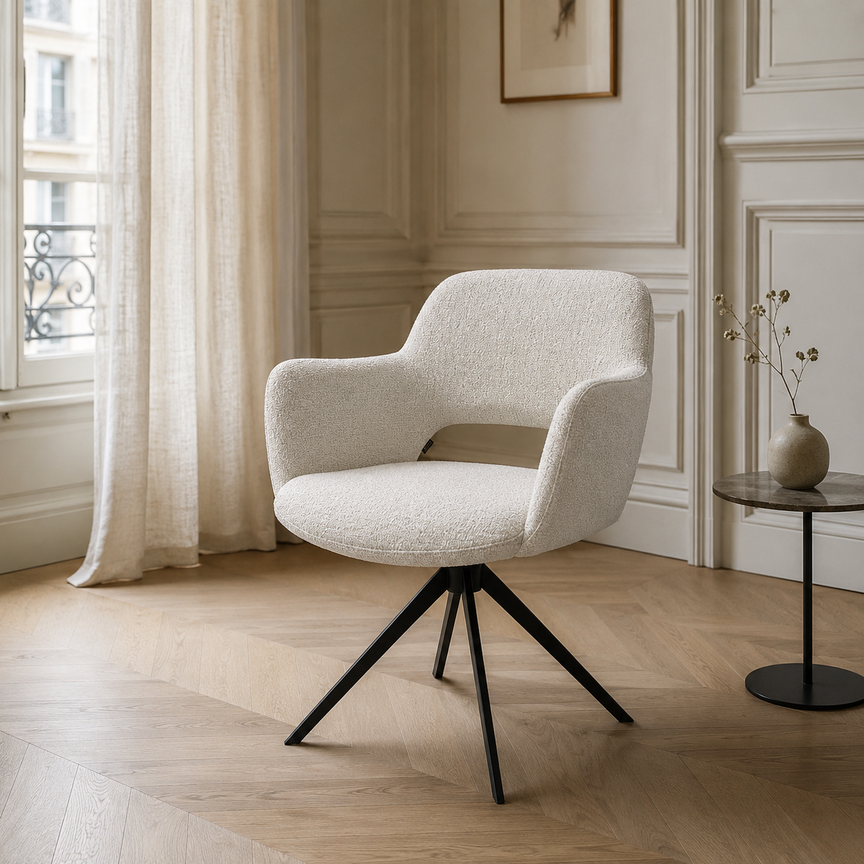 Dining Chair Julien - Oasis 01 Fabric - Black Swivel Base - 59 x 59 x 81 cm