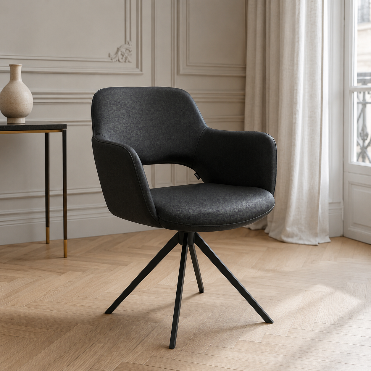 Dining Chair Julien Leather A804 Black with Swivel Base - 59 x 59 x 81 cm