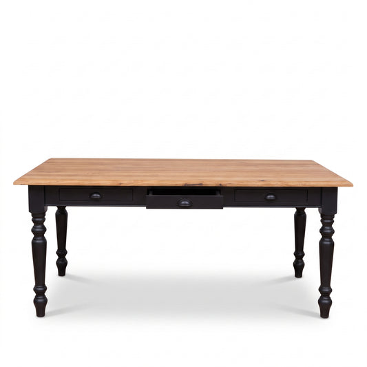 Dining Table Chablis in black with oak top, front view, 160 x 90 x 78 cm