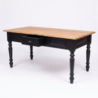 Dining Table Chablis in black with oak top, three-quarter view from the front left, 160 x 90 x 78 cm