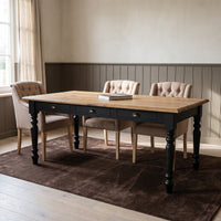 Dining Table Chablis in black with oak top, in an interior, 160 x 90 x 78 cm