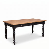 Dining Table Chablis in black with oak top, three-quarter view from the front left, 180 x 90 x 78 cm