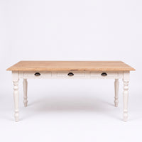 Dining Table Chablis in white with oak top, front view, 160 x 90 x 78 cm