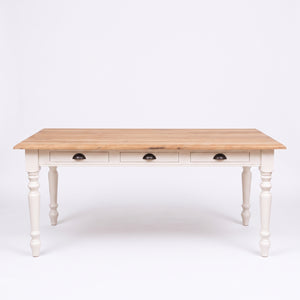 Dining Table - Chablis - Solid Wood - 160 x 90 x 78 cm - White with Oak Top