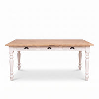 Dining Table Chablis in white with oak top, front view, 210 x 90 x 78 cm