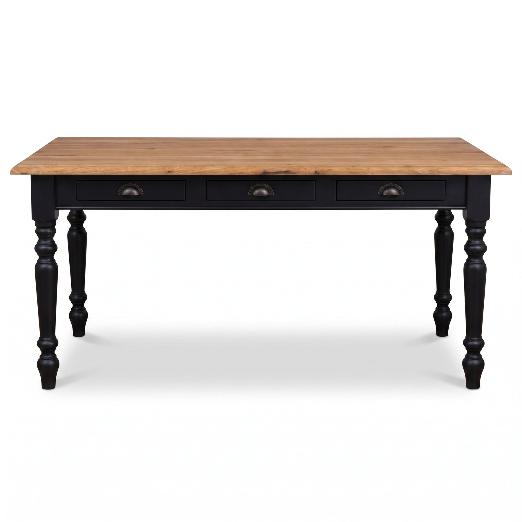 Dining Table Chambolle in black with oak top, front view, 210 x 90 x 78 cm