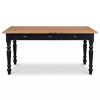 Dining Table Chambolle in black with oak top, front view, 210 x 90 x 78 cm