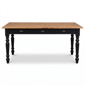 Table à manger - Chambolle - Pin Massif - 210 x 90 x 78 cm - Noir avec plateau en chêne