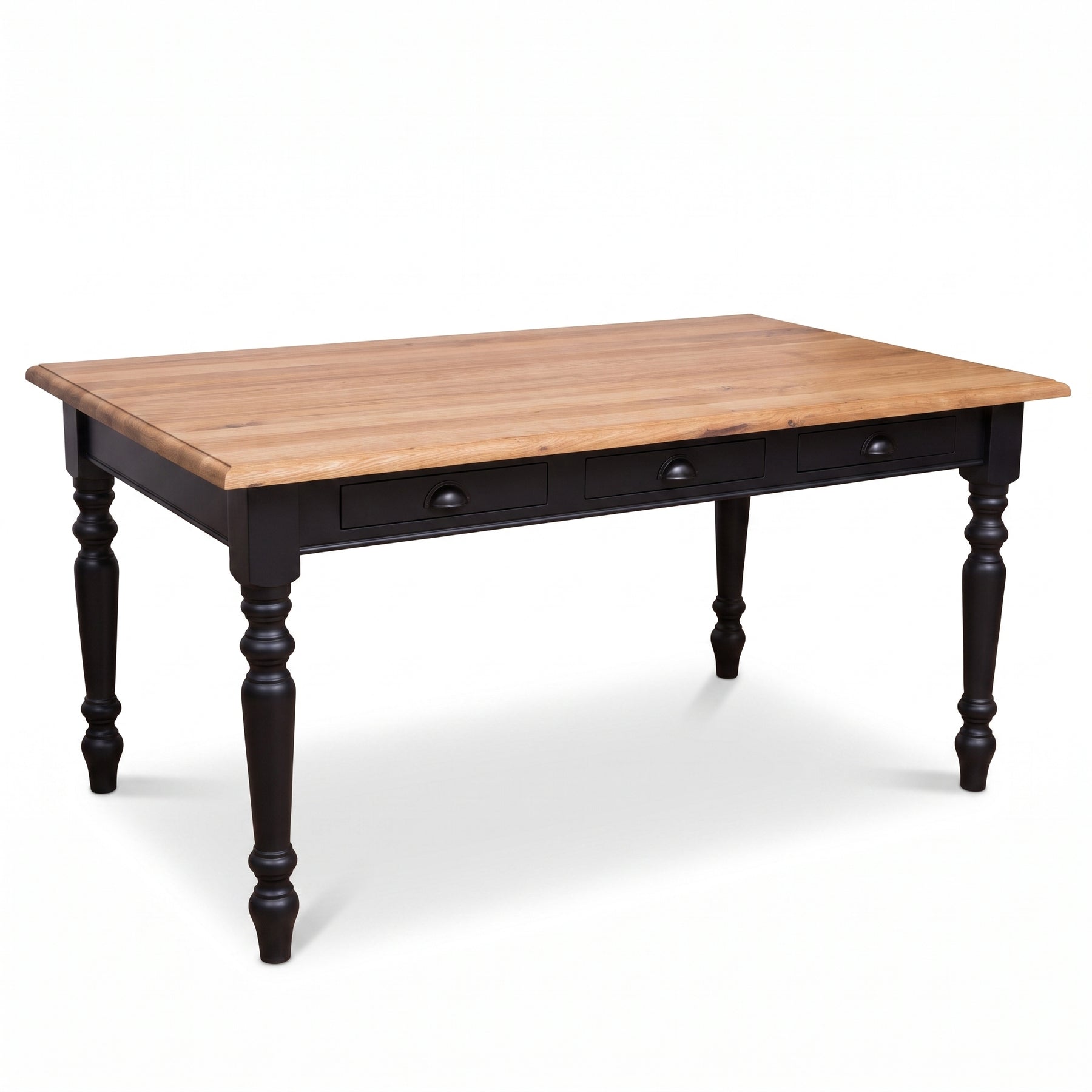 Dining Table Chambolle in black with oak top, three-quarter view from the front left, 210 x 90 x 78 cm