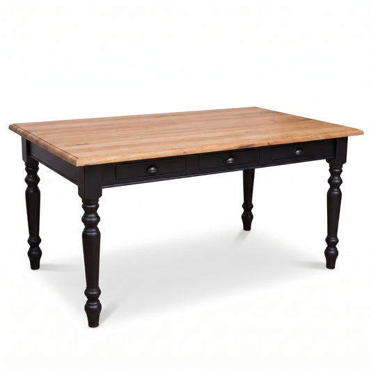 Dining Table Chambolle in black with oak top, three-quarter view from the front left, 210 x 90 x 78 cm