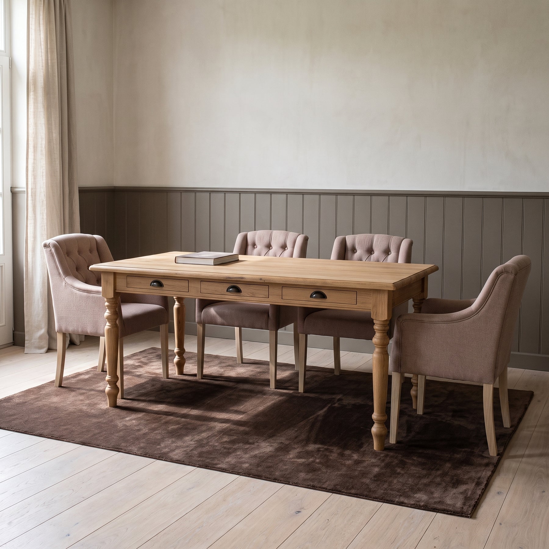 Dining Table Chambolle in oak, in an interior, 210 x 90 x 78 cm