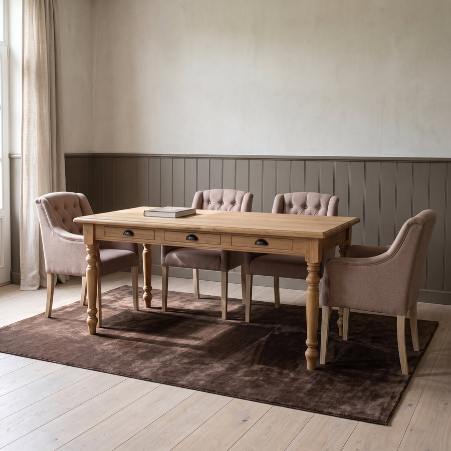 Dining Table Chambolle in oak, in an interior, 210 x 90 x 78 cm