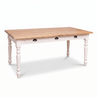 Dining Table Chambolle in white with oak top, three-quarter view from the front left, 210 x 90 x 78 cm