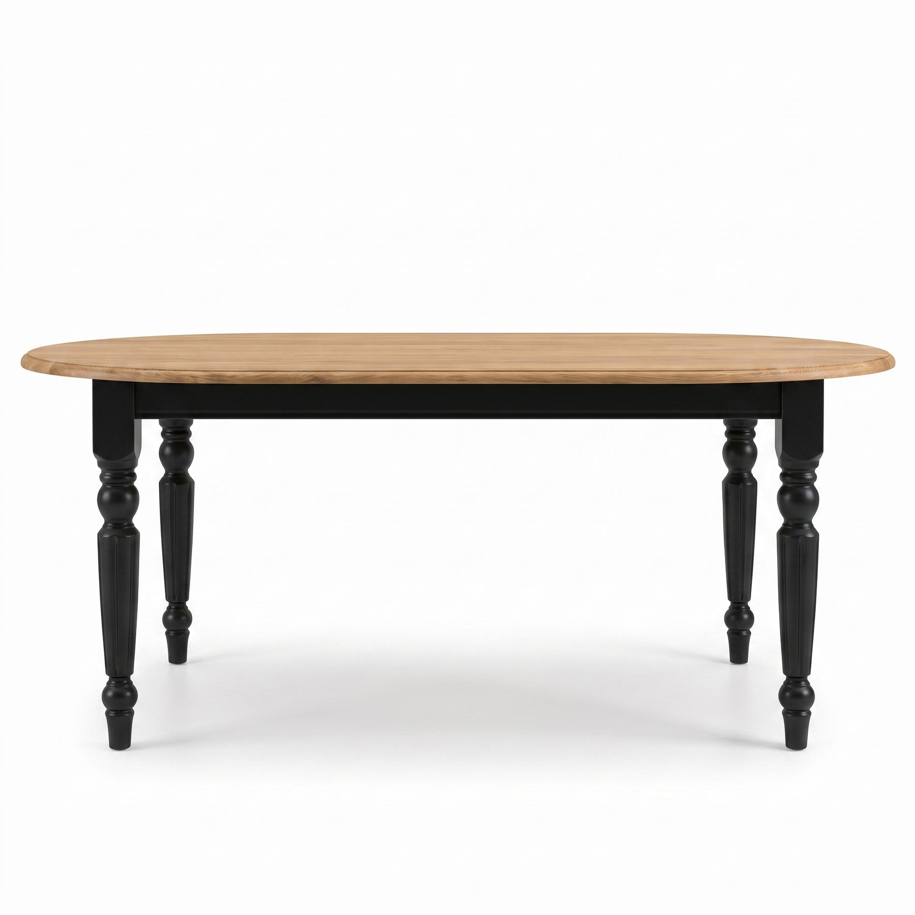 Dining Table Givry in black with oak top, front view, 180 x 120 x 78 cm