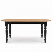 Dining Table Givry in black with oak top, front view, 180 x 120 x 78 cm