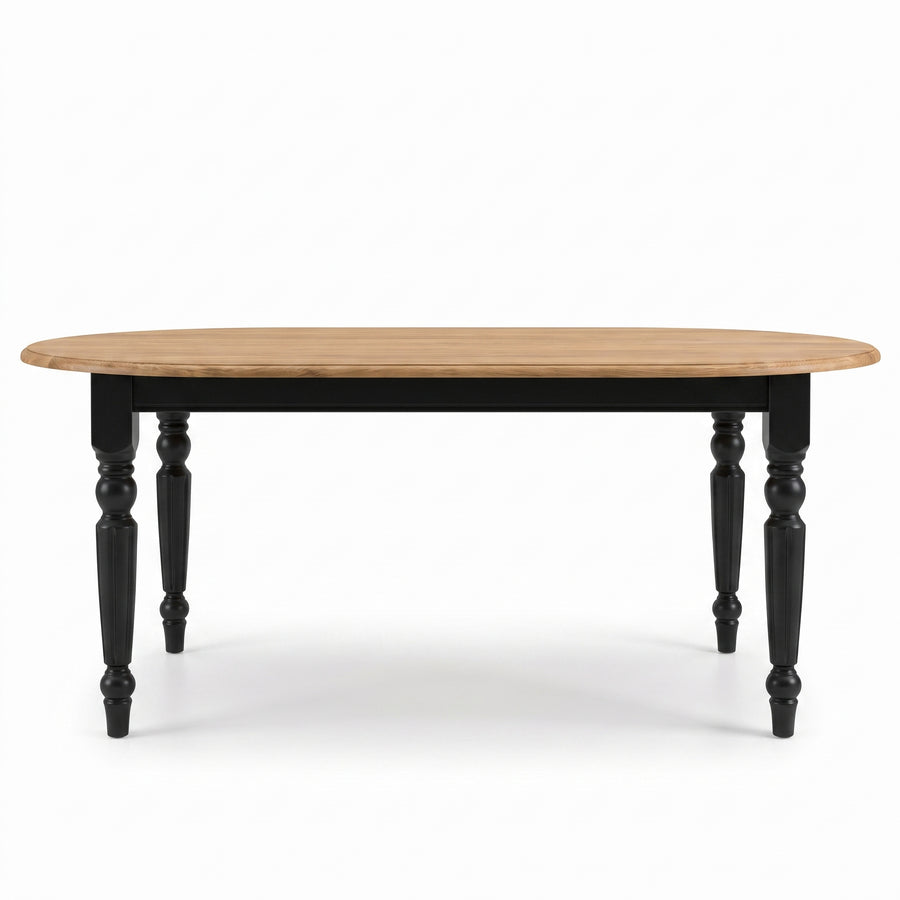 Dining Table Givry in black with oak top, front view, 180 x 120 x 78 cm