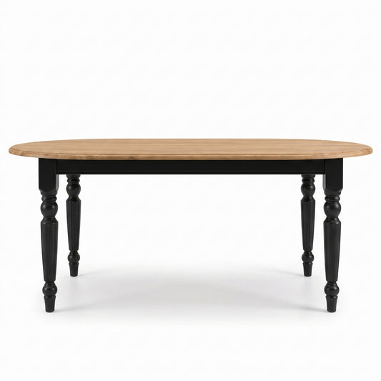 Dining Table Givry in black with oak top, front view, 180 x 120 x 78 cm
