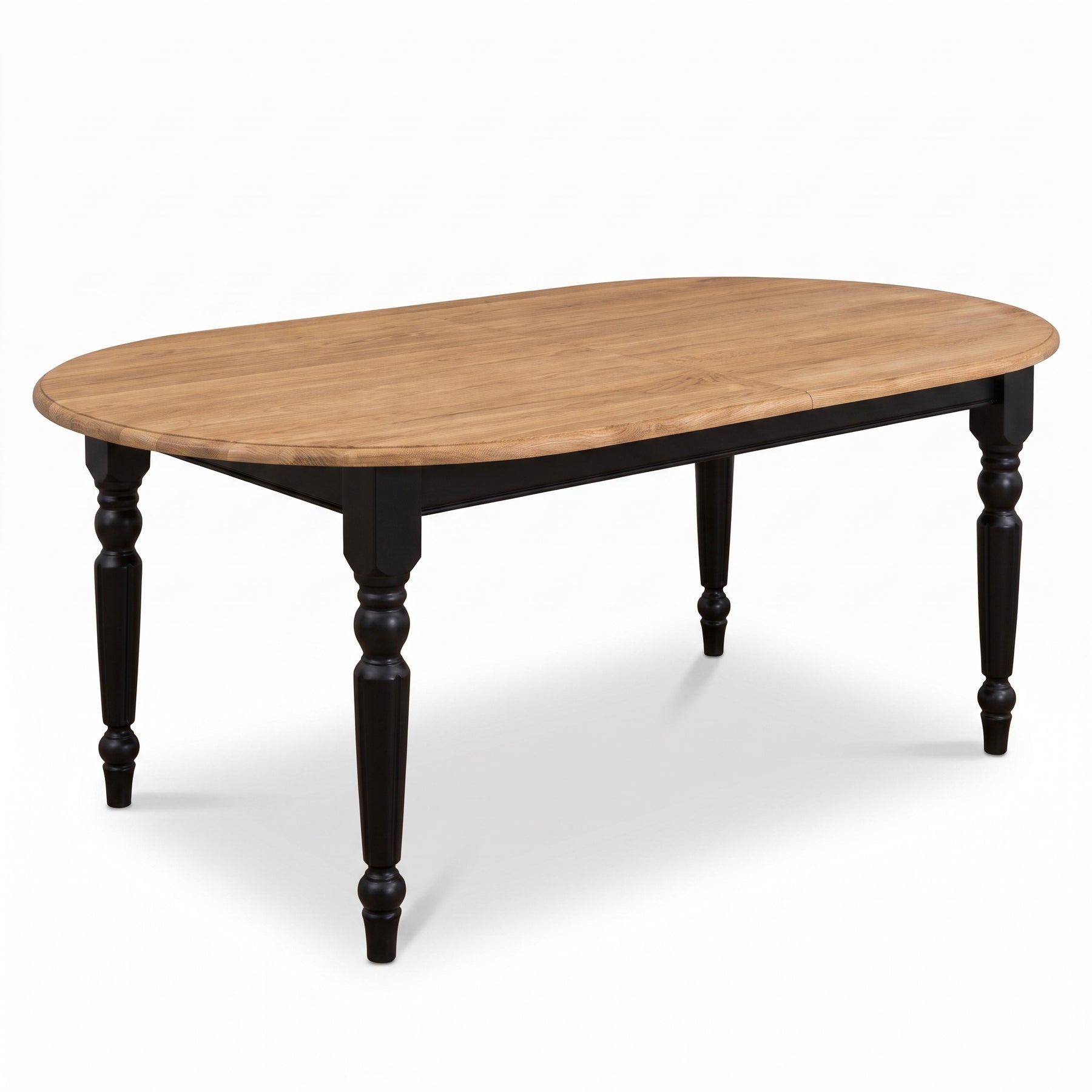Dining Table Givry in black with oak top, three-quarter view from the front left, 180 x 120 x 78 cm