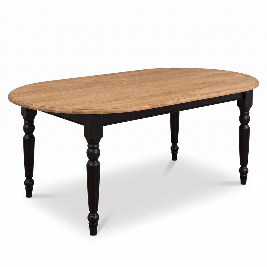 Dining Table Givry in black with oak top, three-quarter view from the front left, 180 x 120 x 78 cm