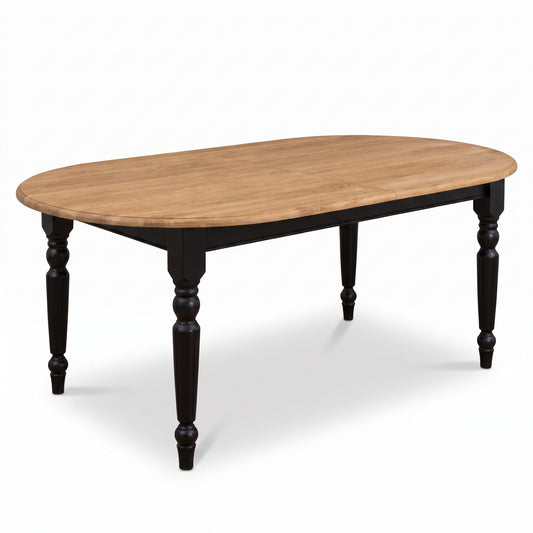 Dining Table Givry in black with oak top, three-quarter view from the front left, 180 x 120 x 78 cm