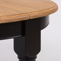 Dining Table Givry in black with oak top, close-up of the finish and construction, 180 x 120 x 78 cm