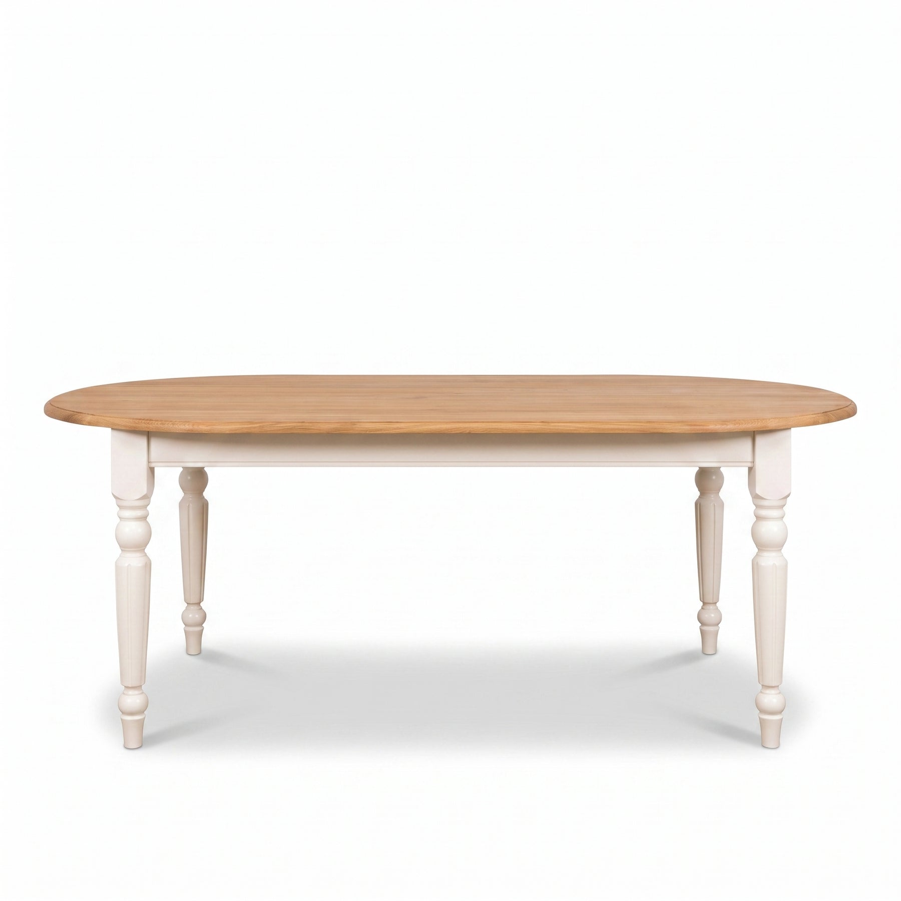 Dining Table Givry in white with oak top, front view, 180 x 120 x 78 cm