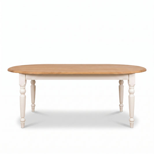 Dining Table Givry in white with oak top, front view, 180 x 120 x 78 cm