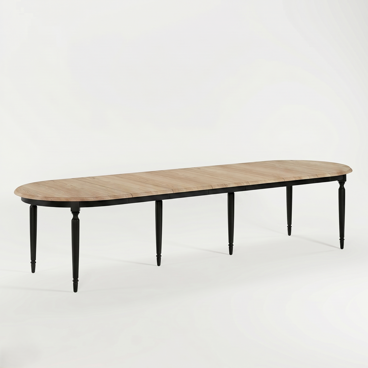 Mesa de Comedor Orlan - E x tendable - Negro y Tablero de Roble - 170-370 x 130 x 77 cm