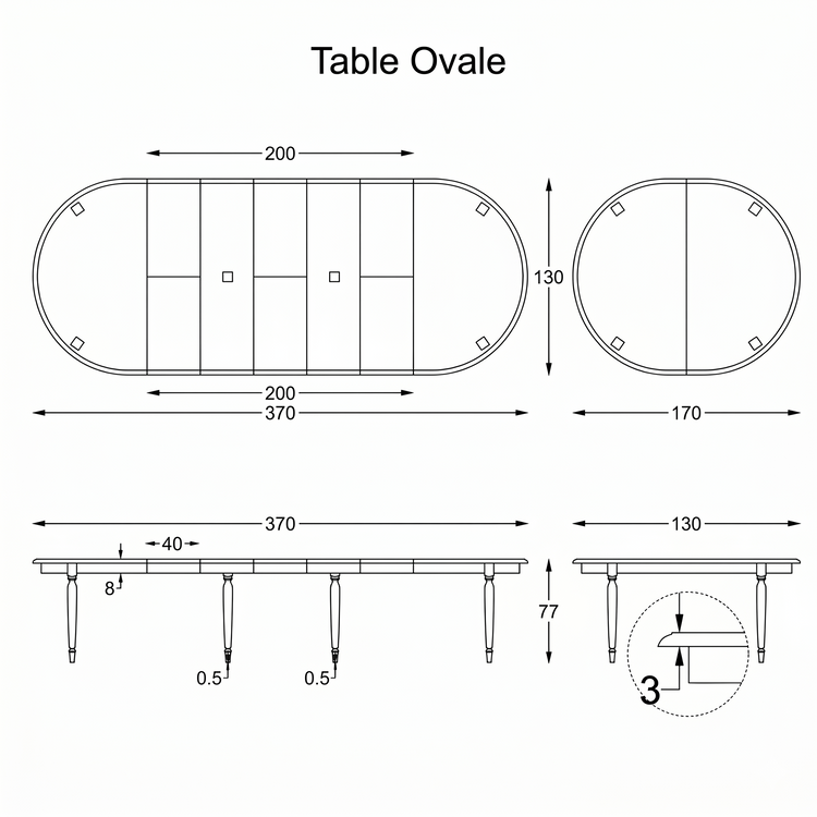 Mesa de Comedor Orlan - Extensible - Roble Macizo - 170-370 x 130 x 77 cm