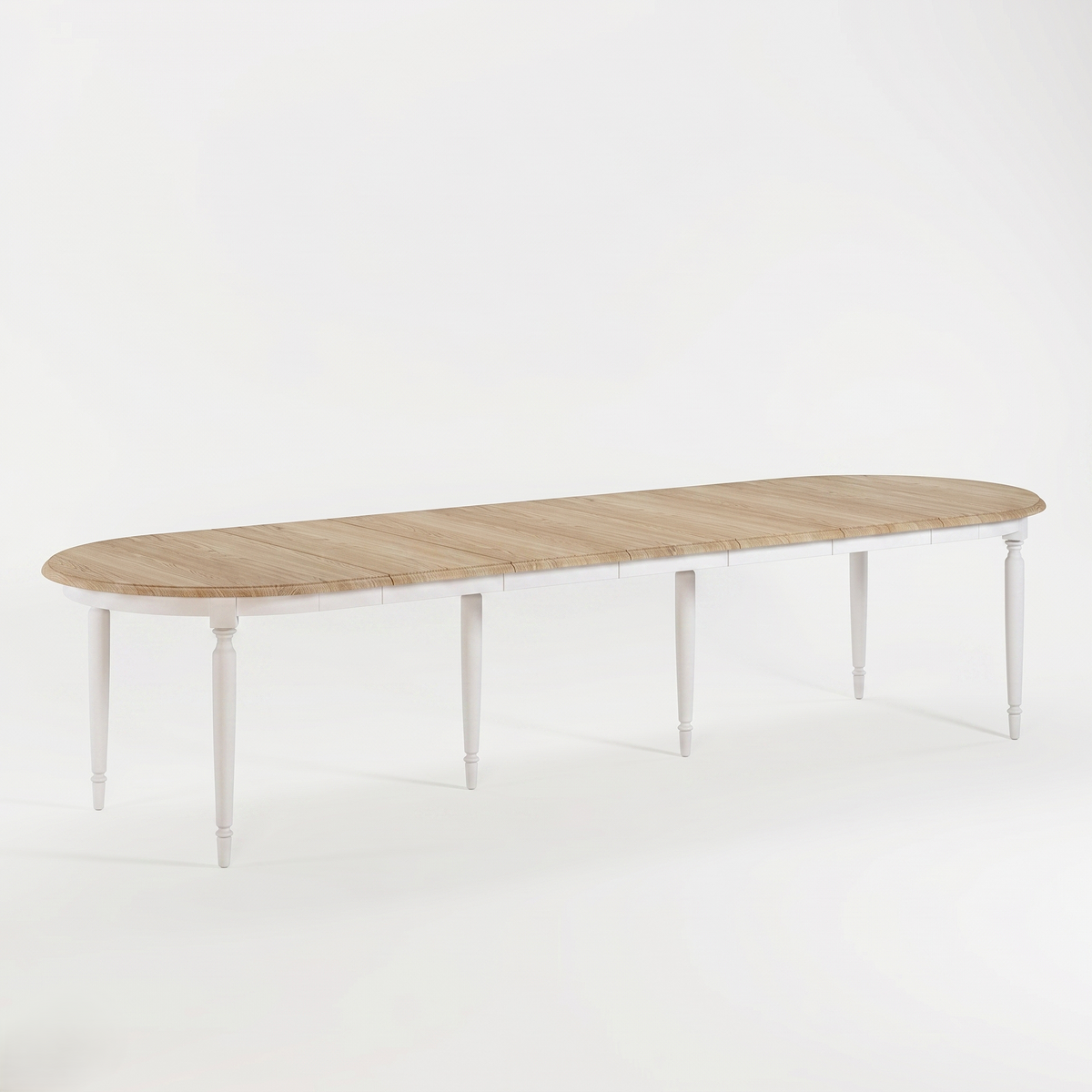 Mesa de Comedor Orlan - Extensible - Blanco y Tablero de Roble - 170-370 x 130 x 77 cm