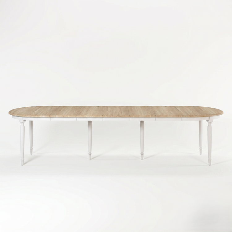 Mesa de Comedor Orlan - Extensible - Blanco y Tablero de Roble - 170-370 x 130 x 77 cm