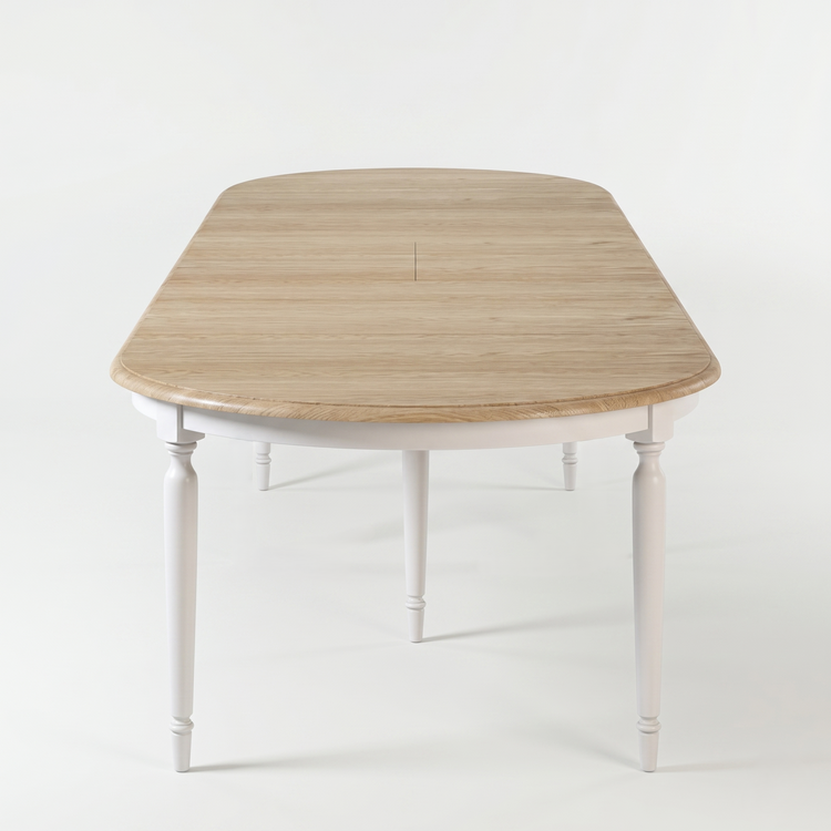 Mesa de Comedor Orlan - Extensible - Blanco y Tablero de Roble - 170-370 x 130 x 77 cm