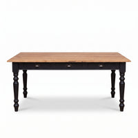 Dining Table Pommard in black with oak top, front view, 180 x 90 x 78 cm