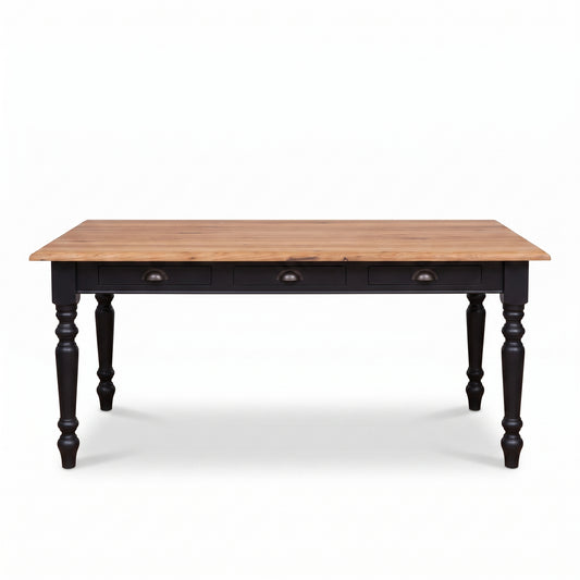 Dining Table Pommard in black with oak top, front view, 180 x 90 x 78 cm
