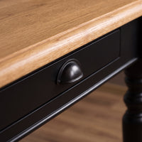 Dining Table Pommard in black with oak top, close-up of the finish and construction, 180 x 90 x 78 cm