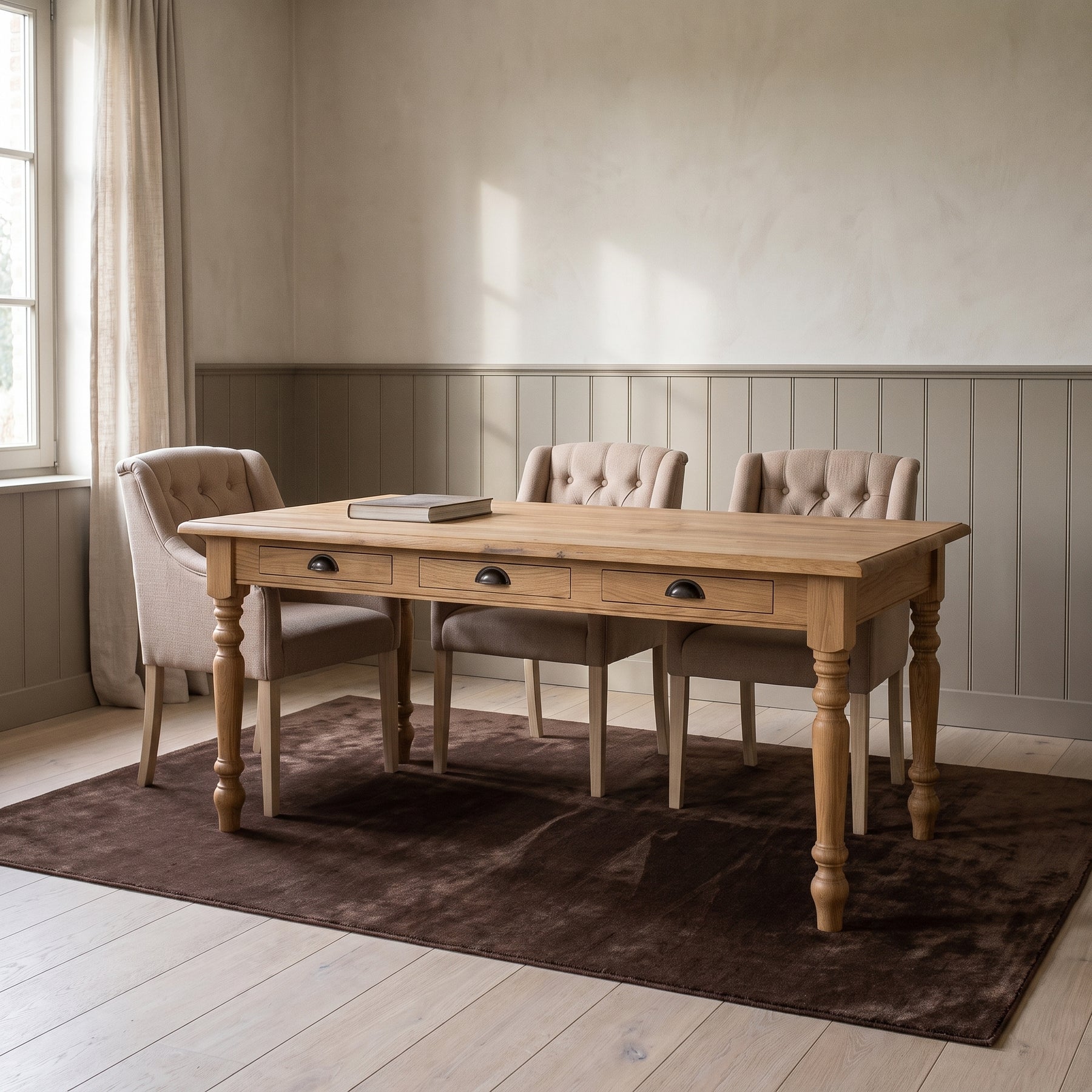 Dining Table Pommard in oak, in an interior, 180 x 90 x 78 cm