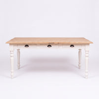 Dining Table Pommard in white with oak top, front view, 180 x 90 x 78 cm