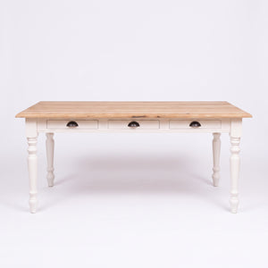 Esstisch - Pommard - Massivkiefer - 180 x 90 x 78 cm - Weiß mit Eichenplatte