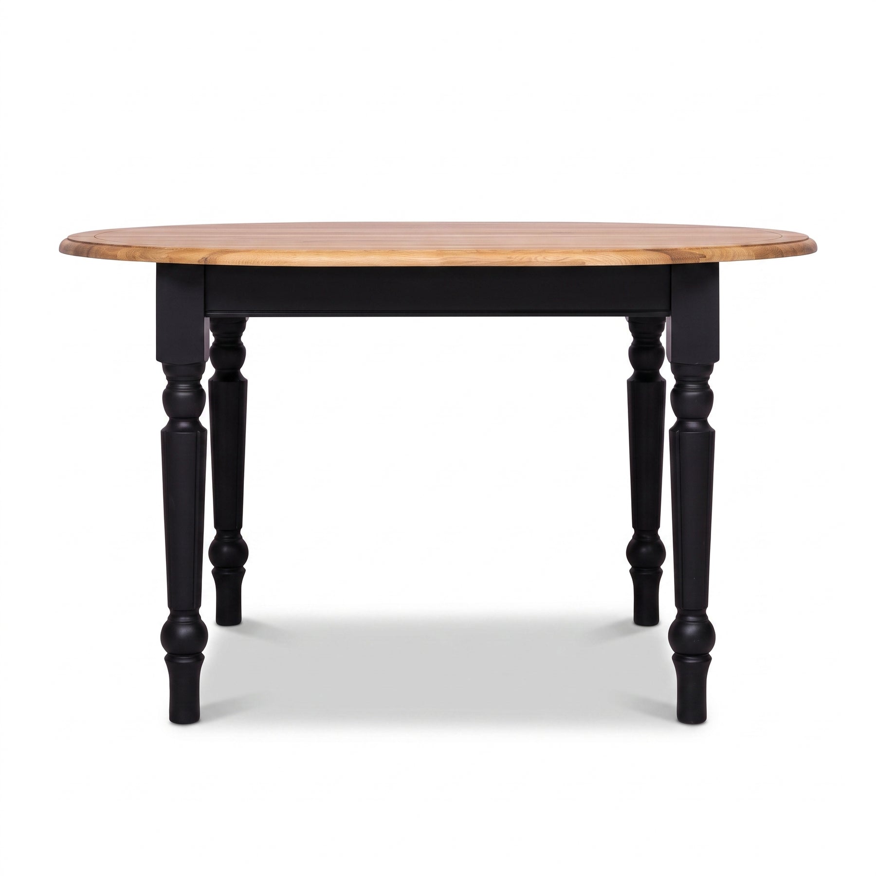 Dining Table Santenay in black with oak top, front view, 160 x 120 x 78 cm