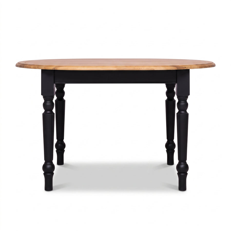 Dining Table Santenay in black with oak top, front view, 160 x 120 x 78 cm
