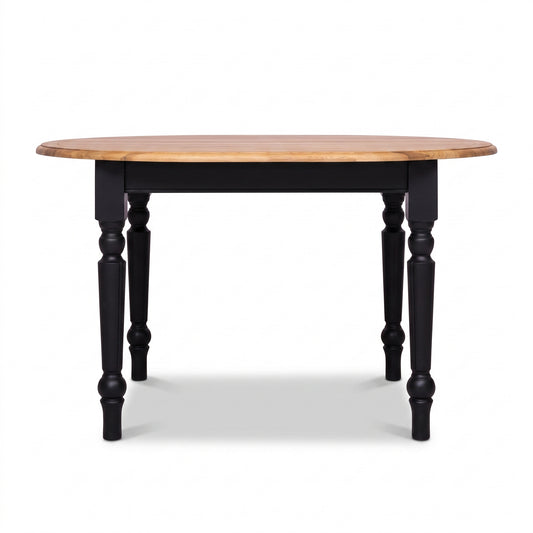 Dining Table Santenay in black with oak top, front view, 160 x 120 x 78 cm