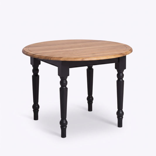 Dining Table Santenay in black with oak top, three-quarter view from the front left, 160 x 120 x 78 cm