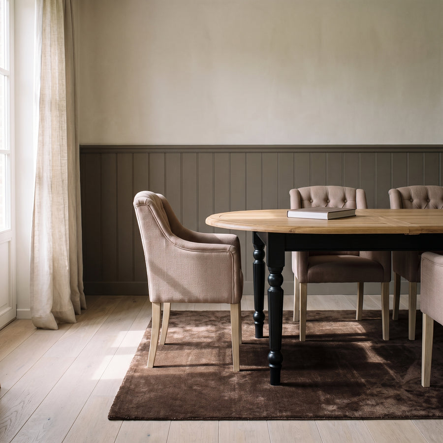 Dining Table Santenay in black with oak top, in an interior, 160 x 120 x 78 cm