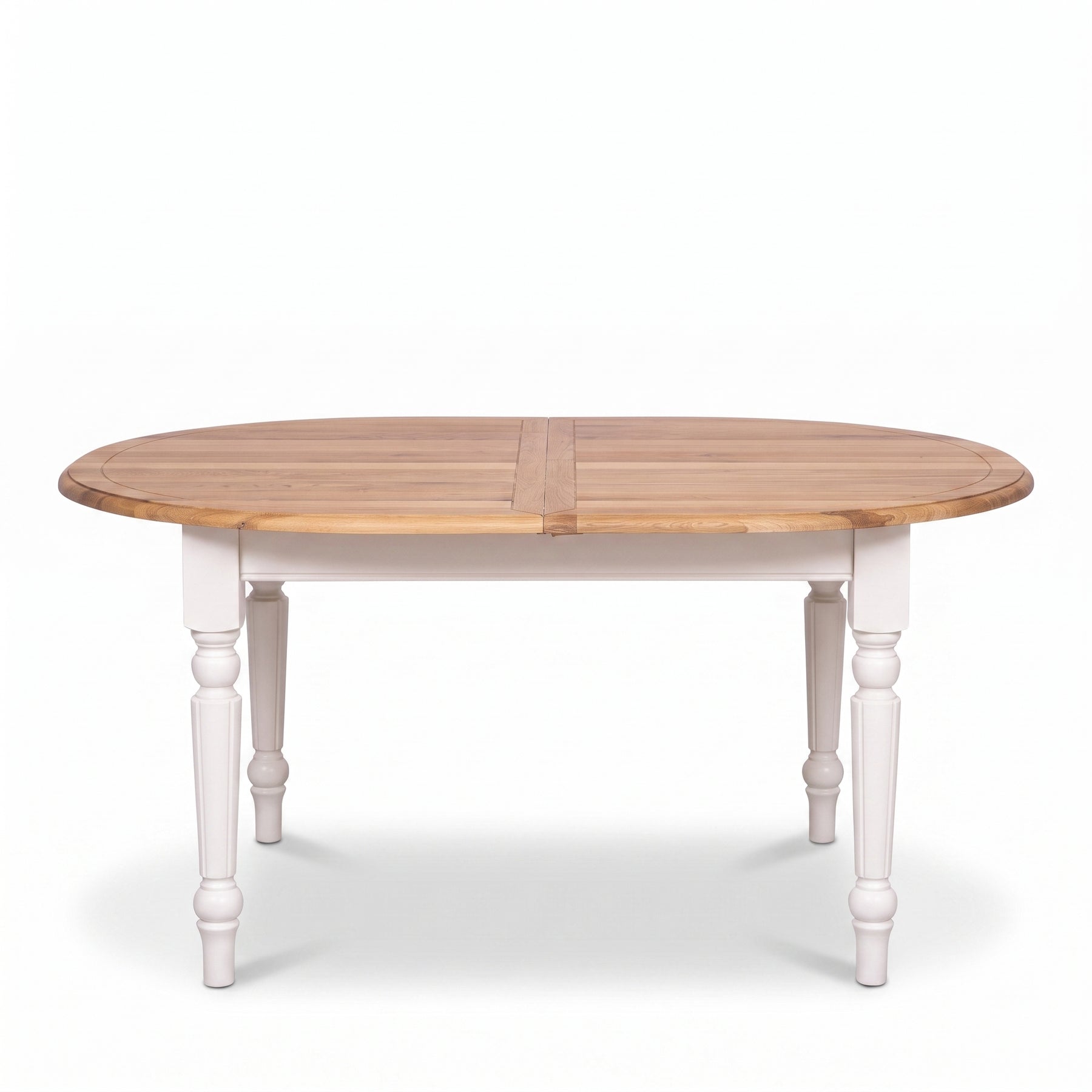 Dining Table Santenay in white with oak top, front view, 160 x 120 x 78 cm