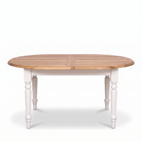 Dining Table Santenay in white with oak top, front view, 160 x 120 x 78 cm